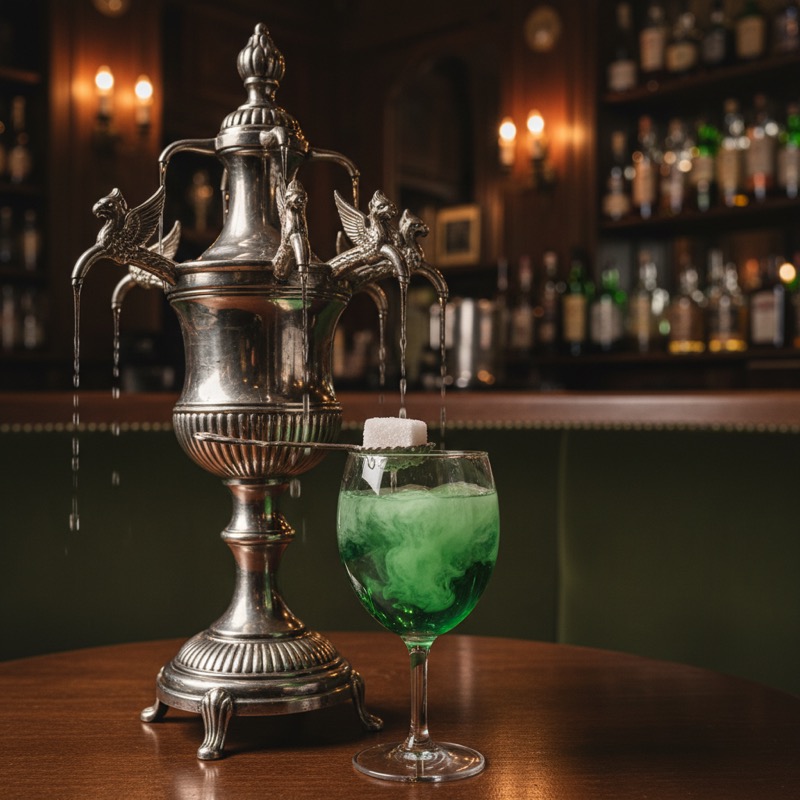 Verre d'absinthe avec fontaine et cuillère traditionnelles